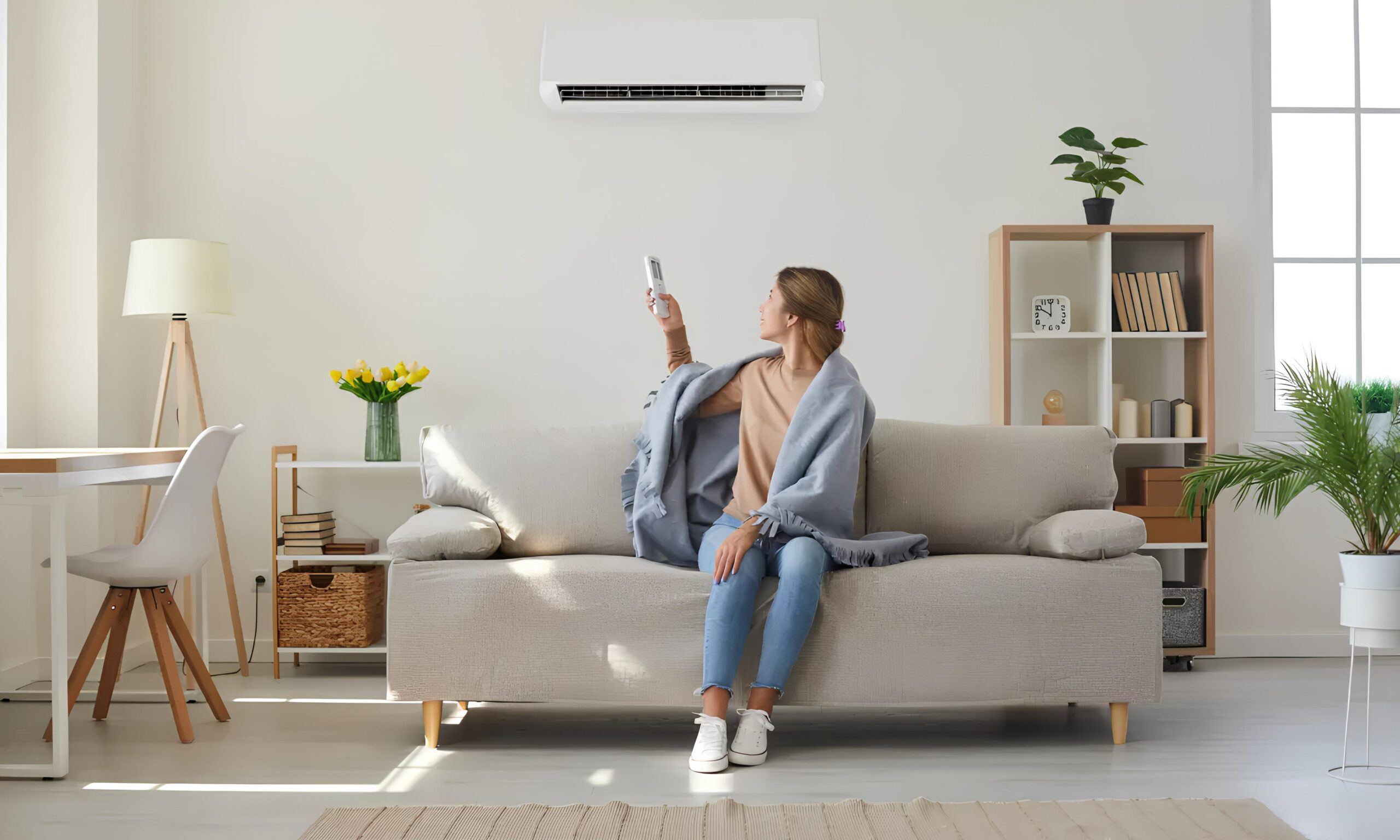 Technician adjusting smart thermostat for energy efficiency during summer in LA home