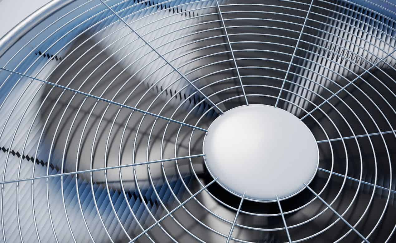 Home air conditioner unit with technician checking components