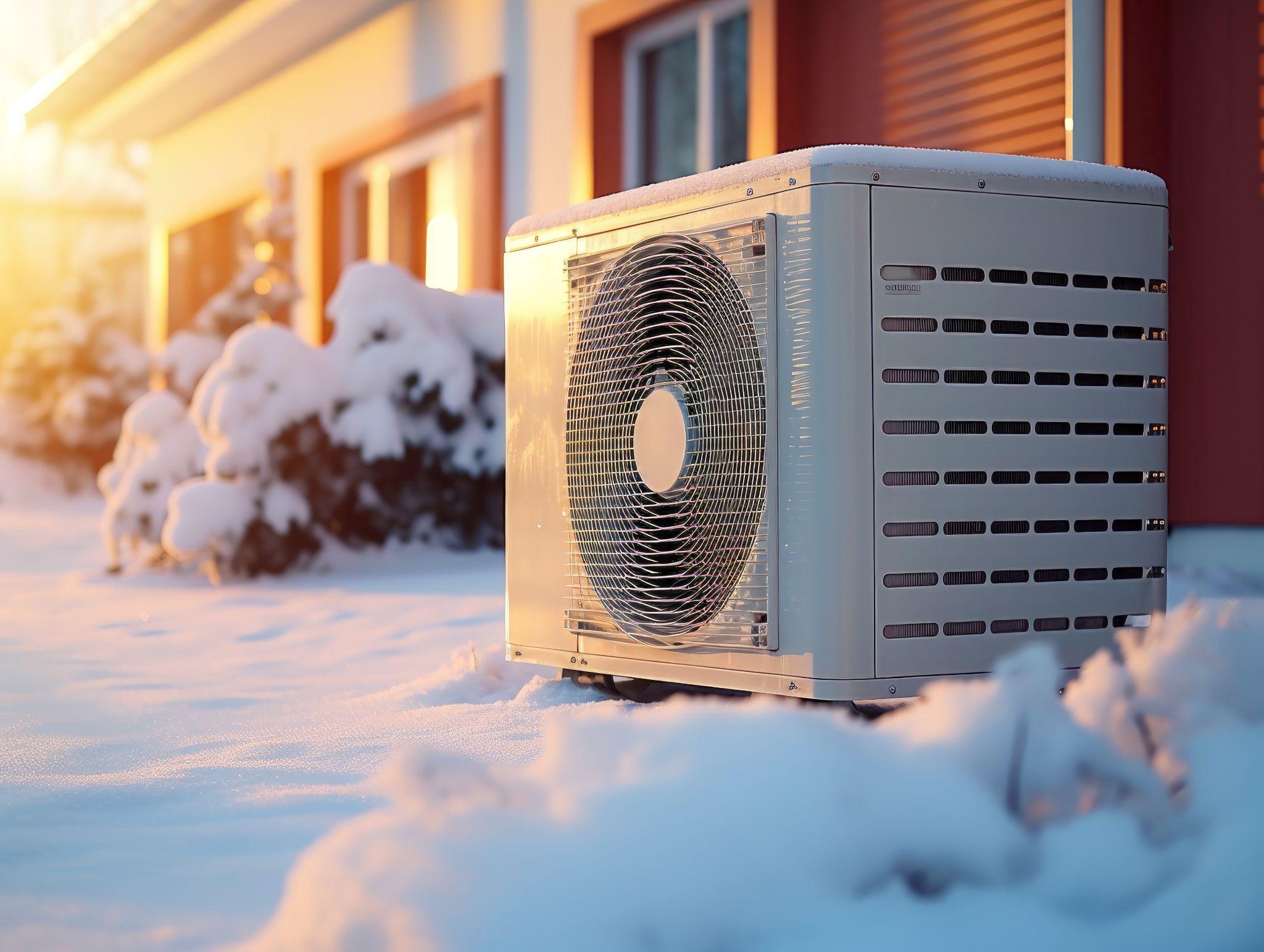 HVAC technician performing seasonal fall maintenance on outdoor AC unit